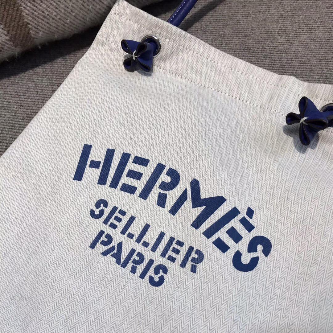 Hermes alina bag帆布購物袋 網紅包街拍神器 米白配蓝、柠檬黄色