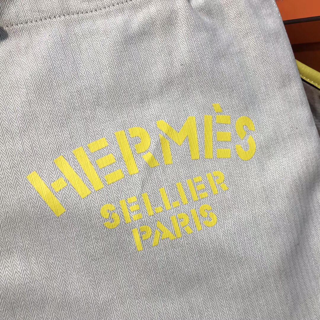 Hermes alina bag帆布購物袋 網紅包街拍神器 米白配蓝、柠檬黄色