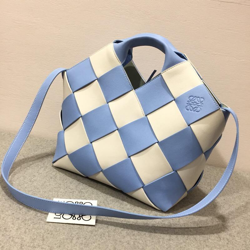 loewe Woven Basket Gingham Mini Bag Soft Blue/White