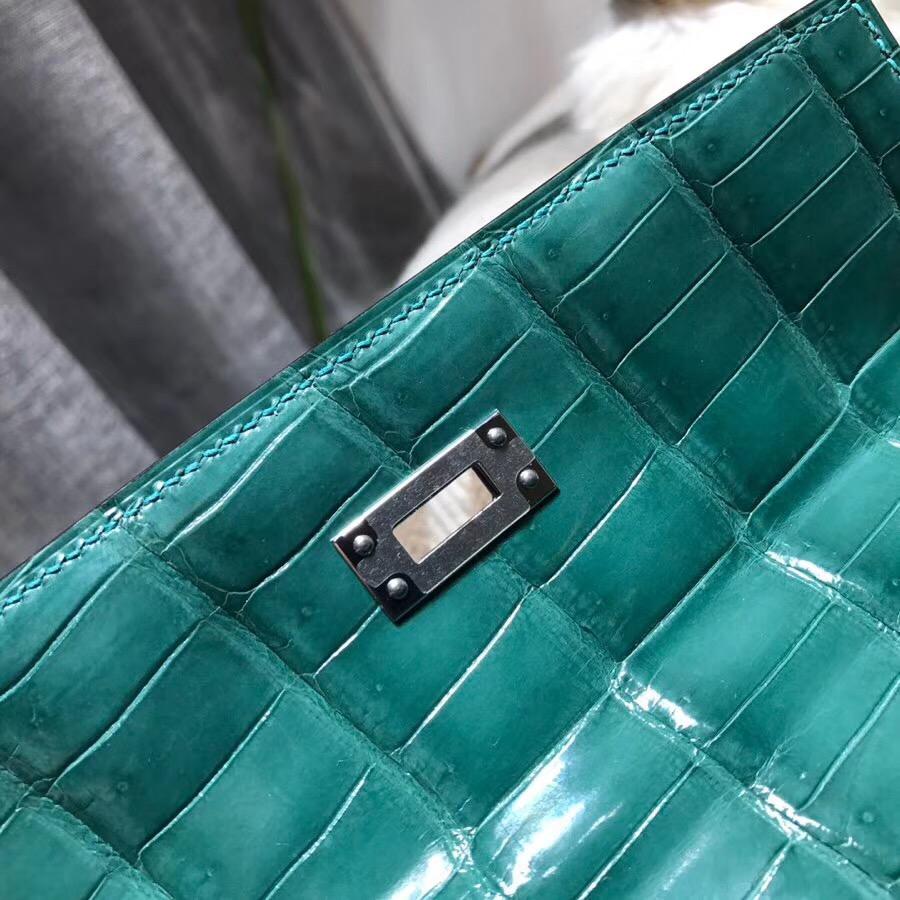 愛馬仕凱莉包Hermes Kelly 25 光面鱷魚野生皮革倒V 2Q 英國綠 Vert Anglais銀扣