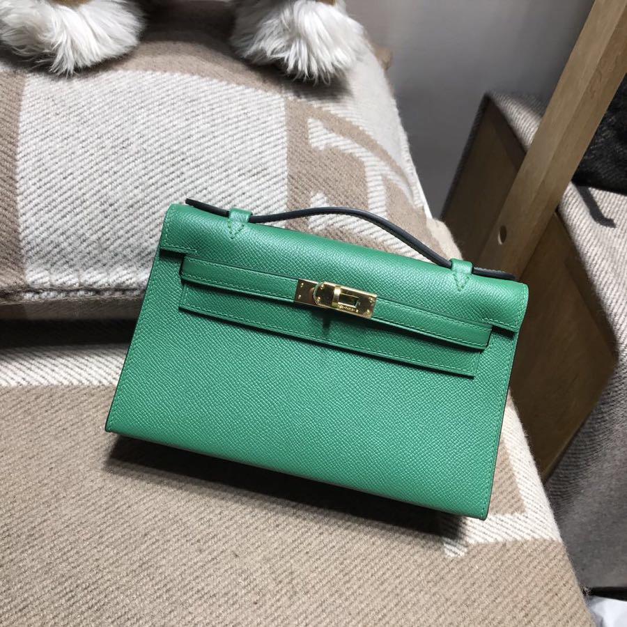 愛馬仕凱莉包 Hermes Mini kelly Epsom U4絲絨綠 超美可愛綠色金扣