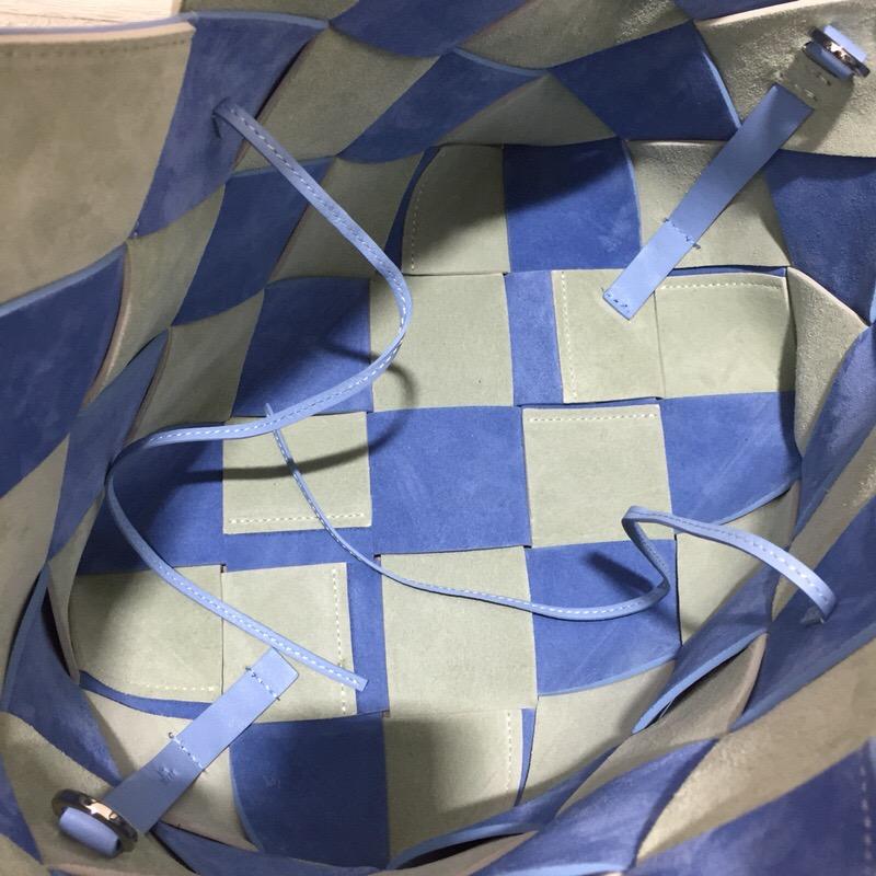 loewe Woven Basket Gingham Mini Bag Soft Blue/White