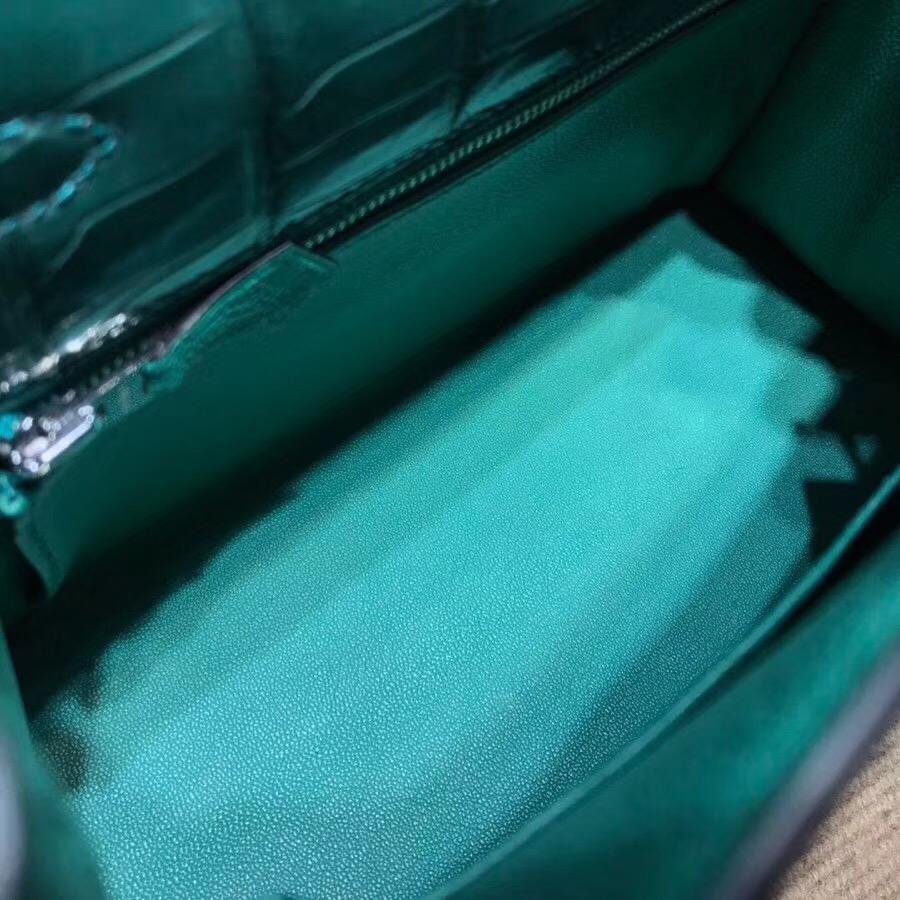 愛馬仕凱莉包Hermes Kelly 25 光面鱷魚野生皮革倒V 2Q 英國綠 Vert Anglais銀扣