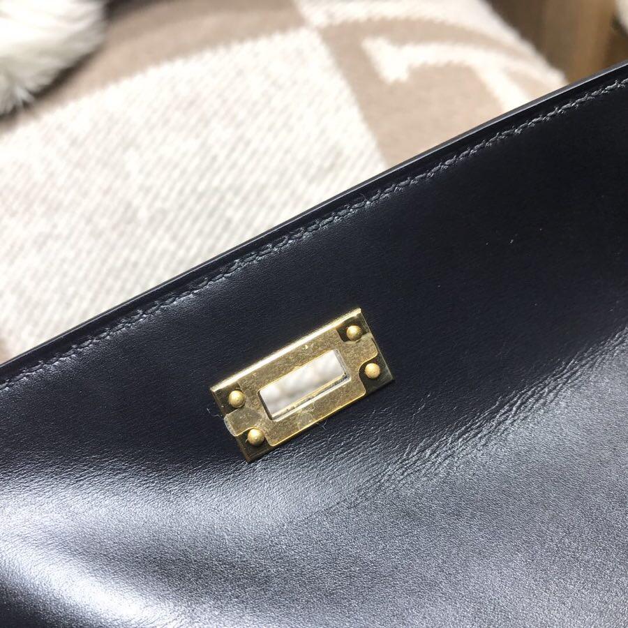 愛馬仕迷妳凱莉手包Hermes mini kelly box nior CC89黑色 金扣