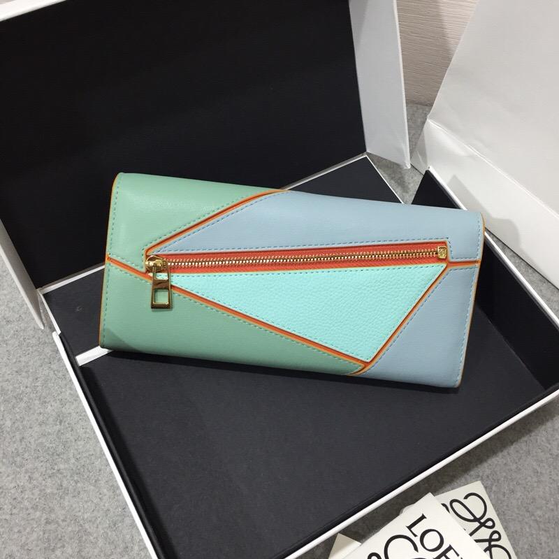 Loewe Puzzle Continental Wallet Aqua Multitone小牛皮大號錢包