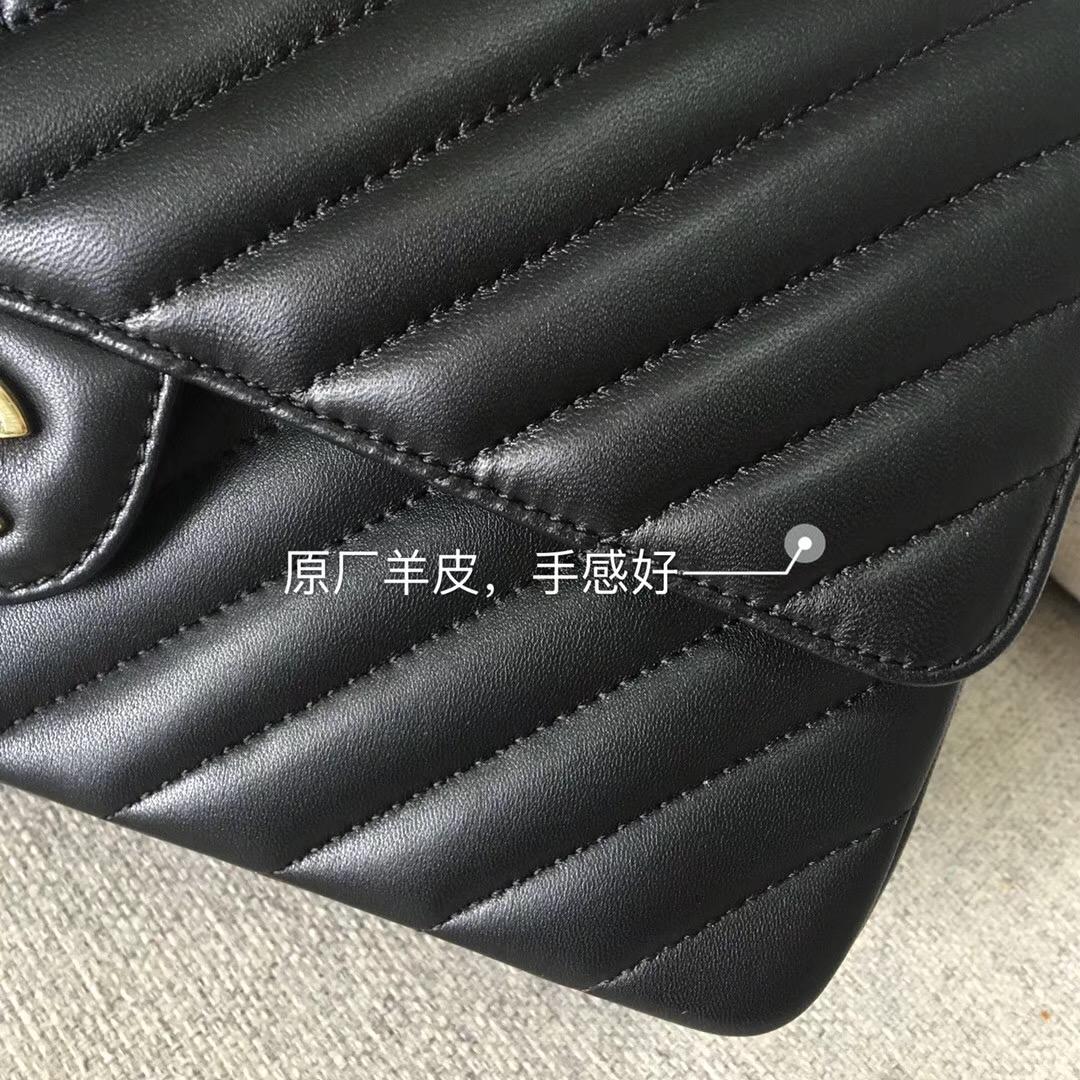 小香經典口蓋包Classic Flap Bag 原廠羊皮黑色 V形縫線 金色金屬鏈條