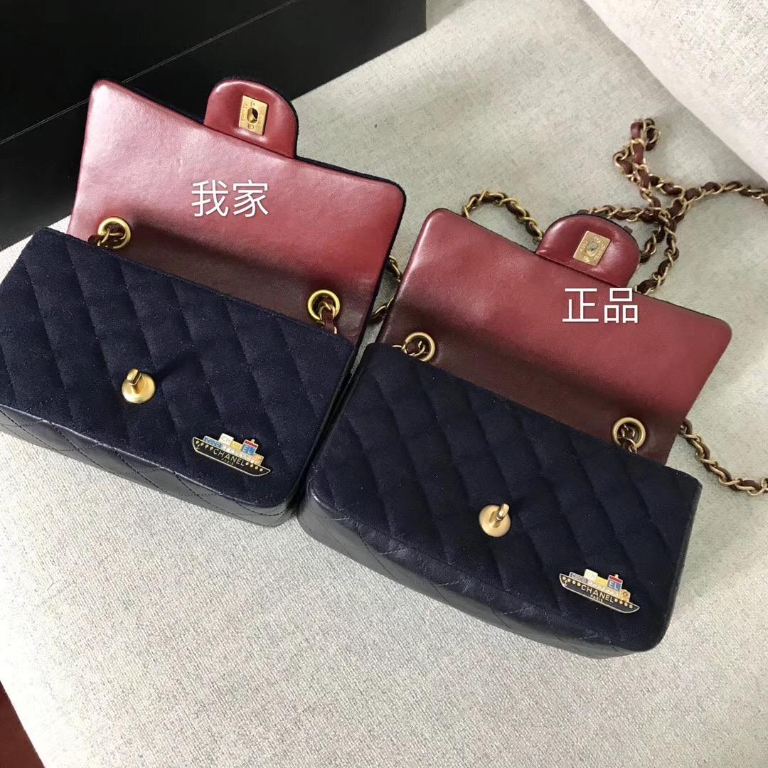 香奈兒Classic Flap Bag 迷妳口蓋包 海軍藍羊毛 小羊皮 金色金屬