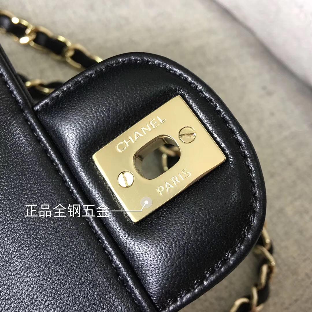 小香經典口蓋包Classic Flap Bag 原廠羊皮黑色 V形縫線 金色金屬鏈條