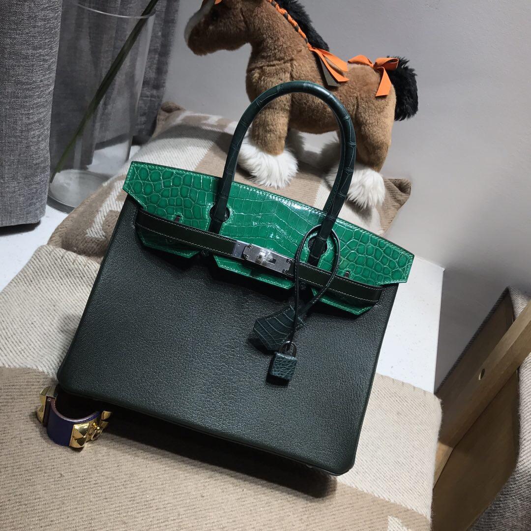 愛馬仕Hermes Birkin 30 6Q翡翠綠 1T泰坦綠 67祖母綠 Z6孔雀綠 內裏8W熱粉。