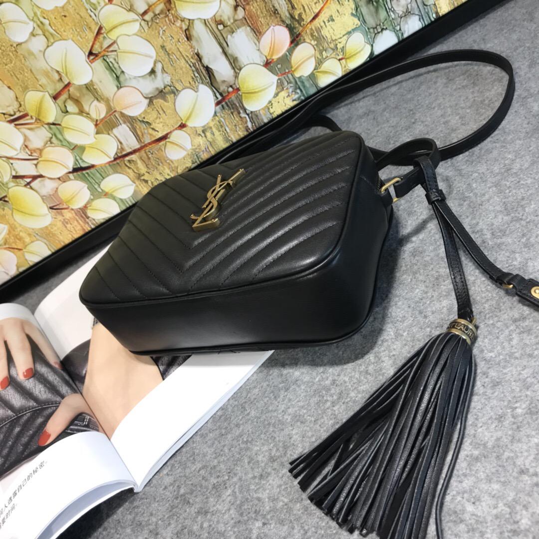 聖羅蘭包包 Monogram Lou  YSL lou絎縫黑色小牛皮 真皮流蘇相機包