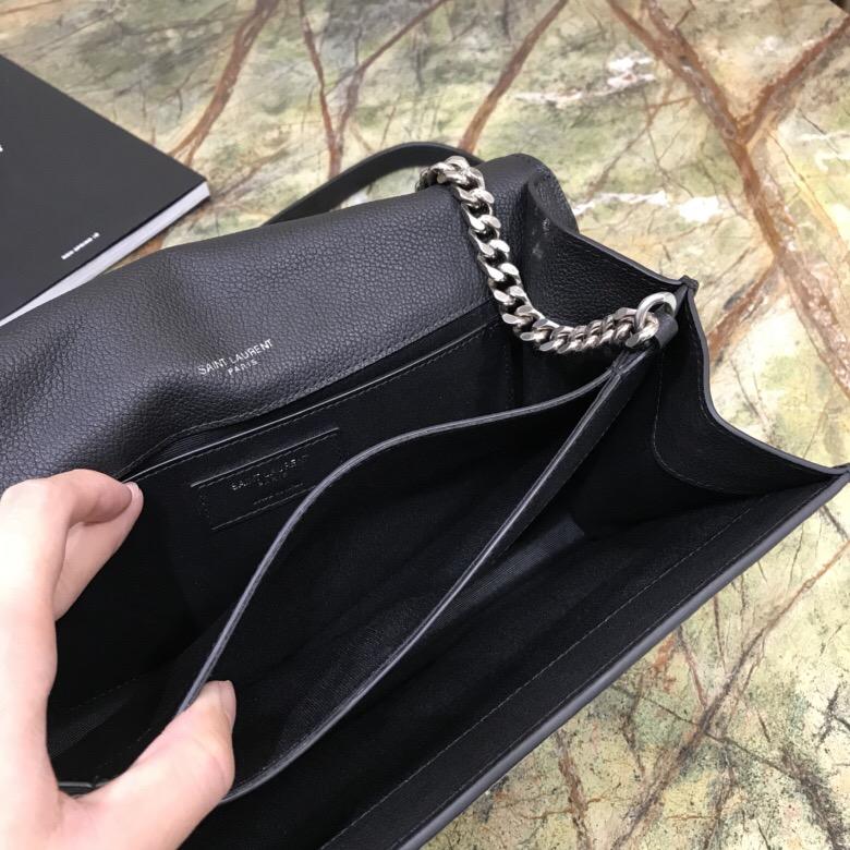 聖羅蘭包包 YSL Sunset 中號 小牛皮灰色顆粒紋理真皮包 氧化鎳五金