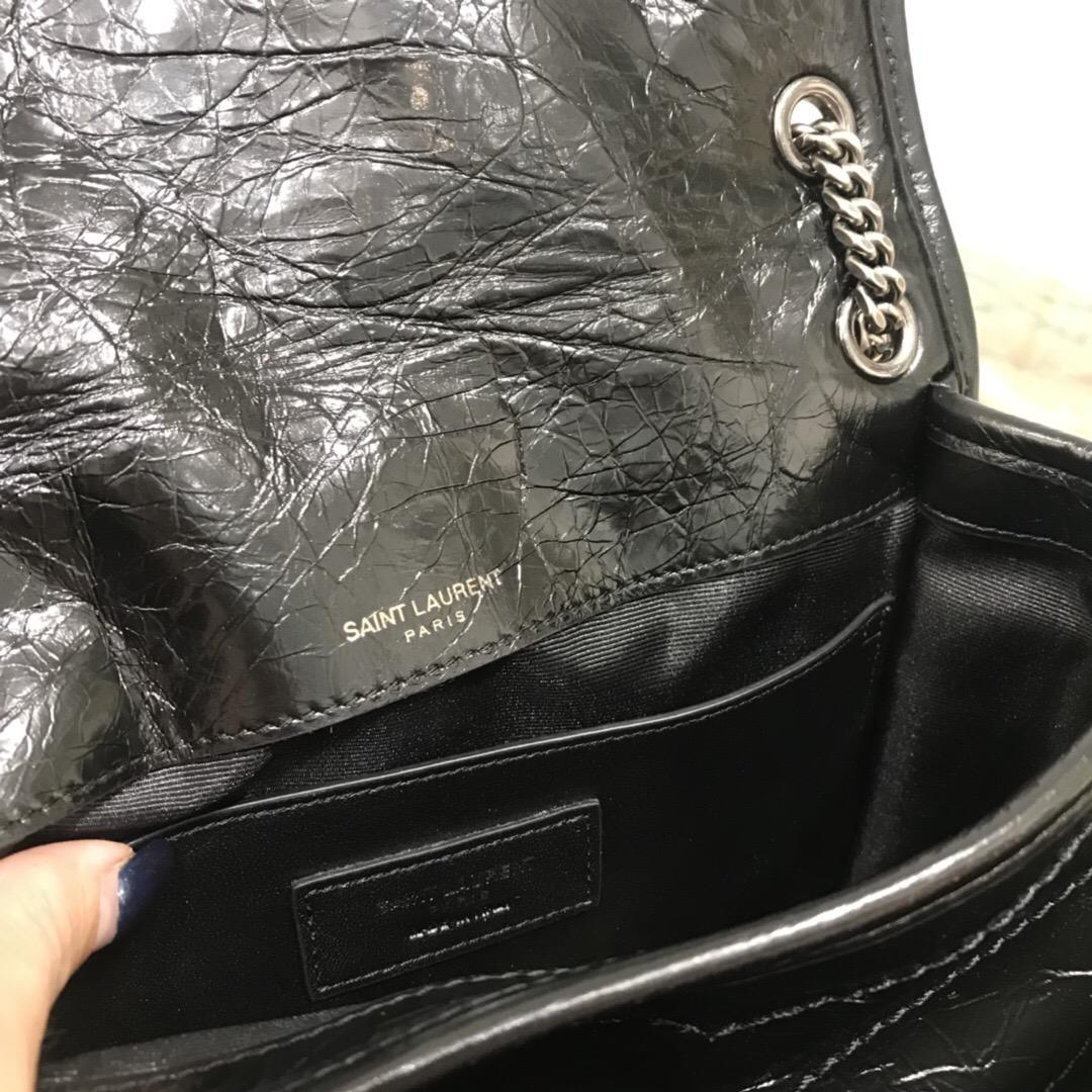 聖羅蘭官網 YSL Baby Niki 黑色小牛皮 褶皺絎縫真皮鏈條包