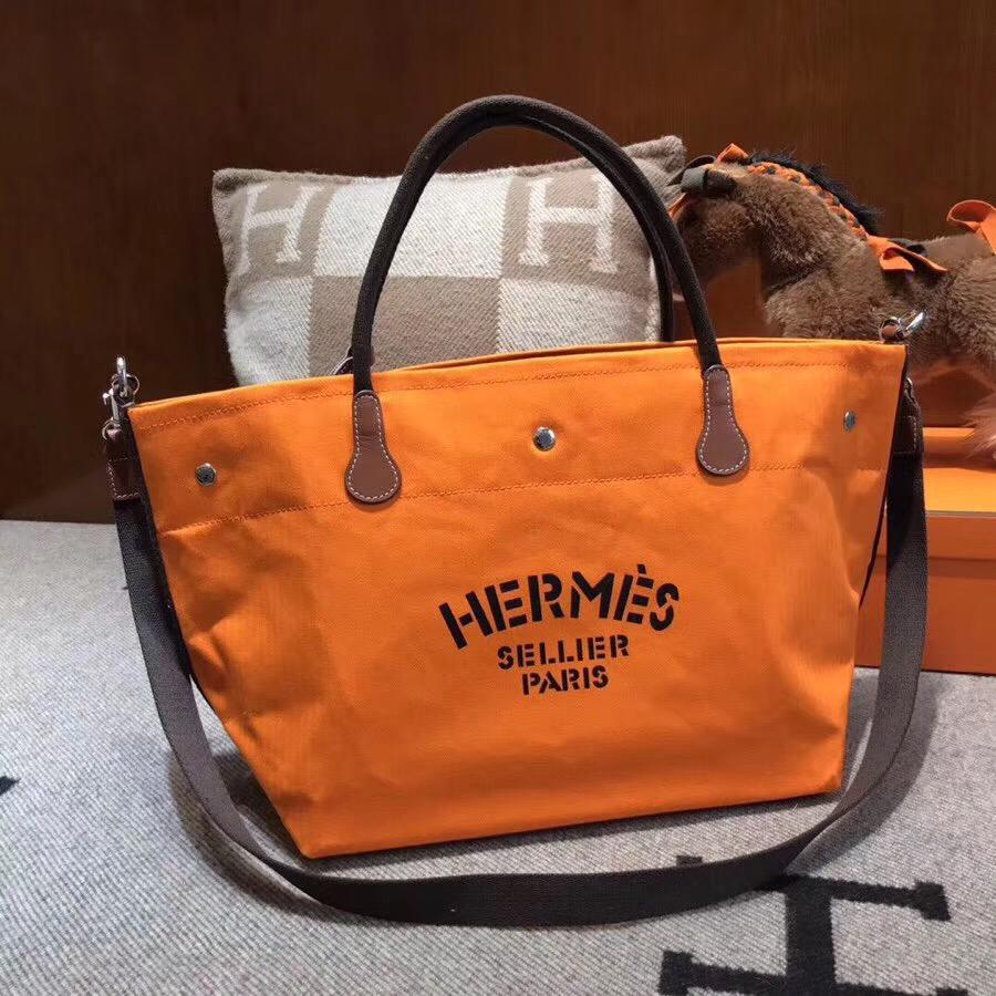 愛馬仕帆布包圖片價格 Hermes vintage Cavalier帆布包橙色 沙灘托特媽咪包