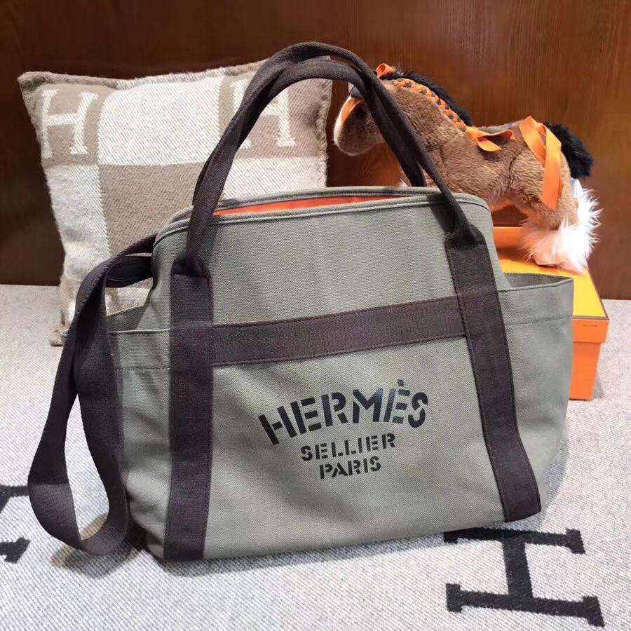 愛馬仕帆布包價格 Hermes Aline Bag 網紅包 街拍神器 军绿色/黑色字體