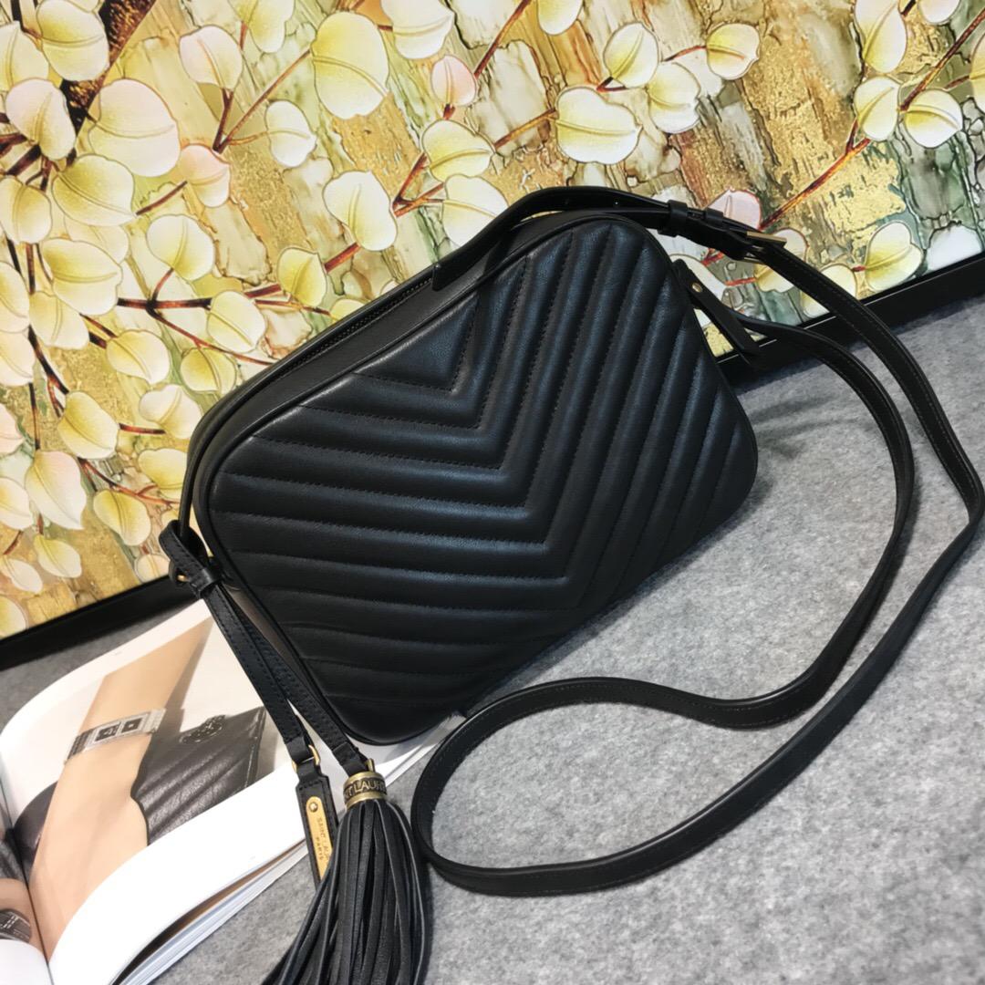 聖羅蘭包包 Monogram Lou  YSL lou絎縫黑色小牛皮 真皮流蘇相機包