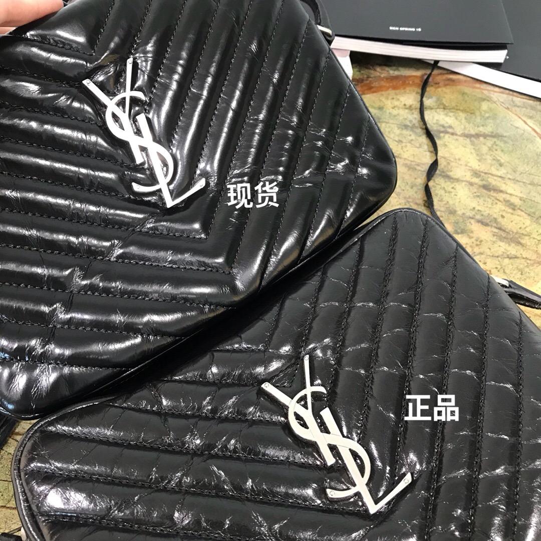 聖羅蘭包包 Monogram Lou YSL LOU絎縫黑色小牛皮 真皮相機包 銀色金屬五金