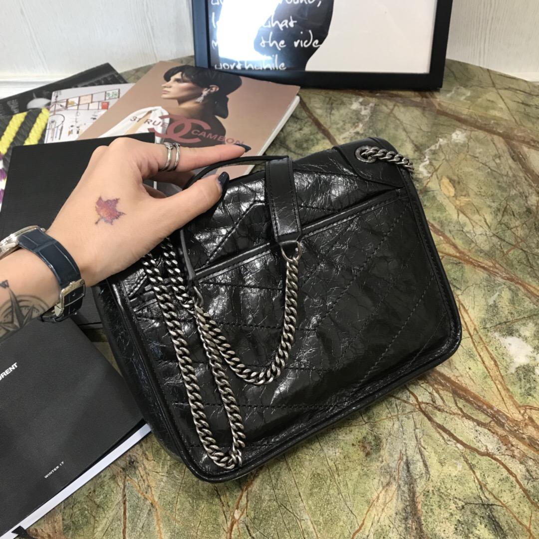 聖羅蘭官網 YSL Baby Niki 黑色小牛皮 褶皺絎縫真皮鏈條包