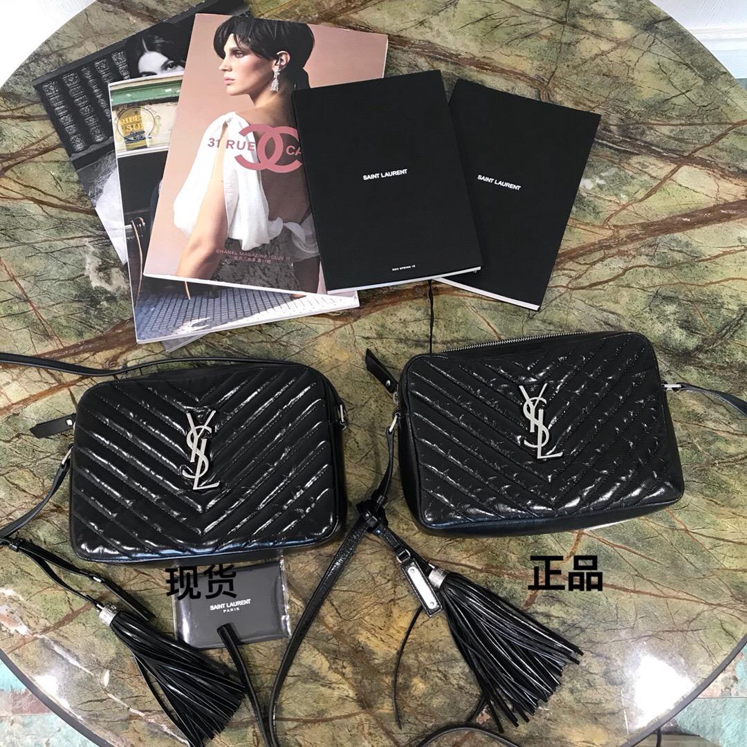 聖羅蘭包包 Monogram Lou YSL LOU絎縫黑色小牛皮 真皮相機包 銀色金屬五金