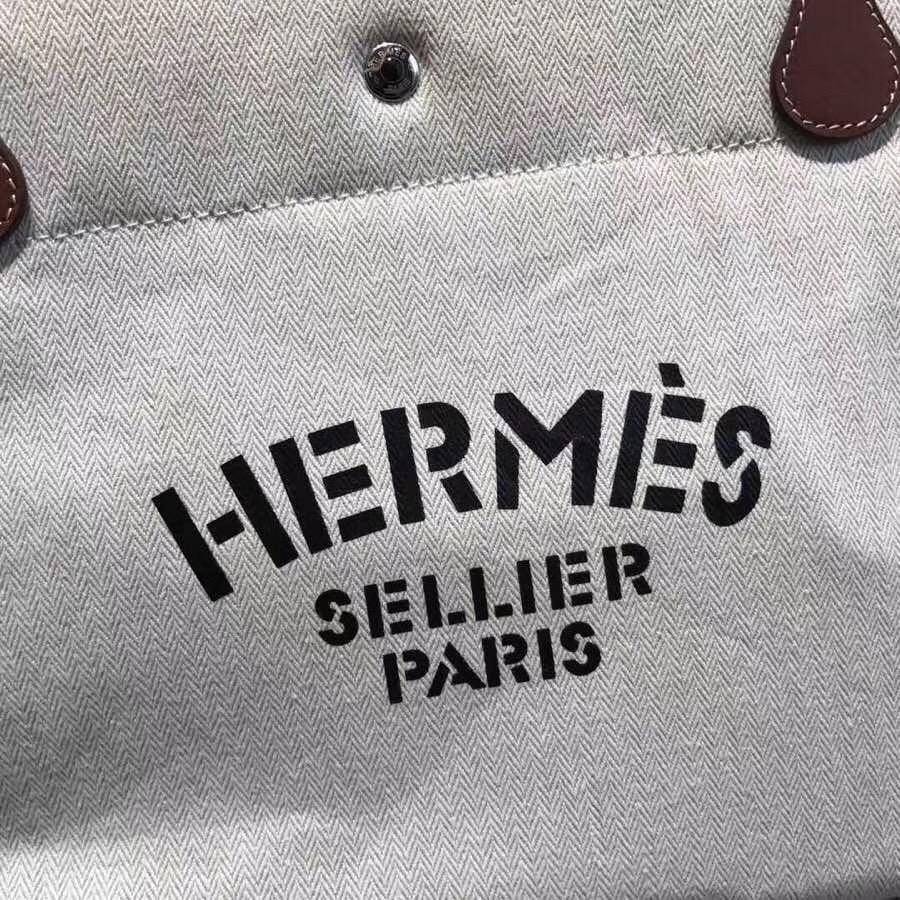 2018愛馬仕帆布包價格 Hermes vintage Cavalier帆布包米白色 沙灘托特媽咪包