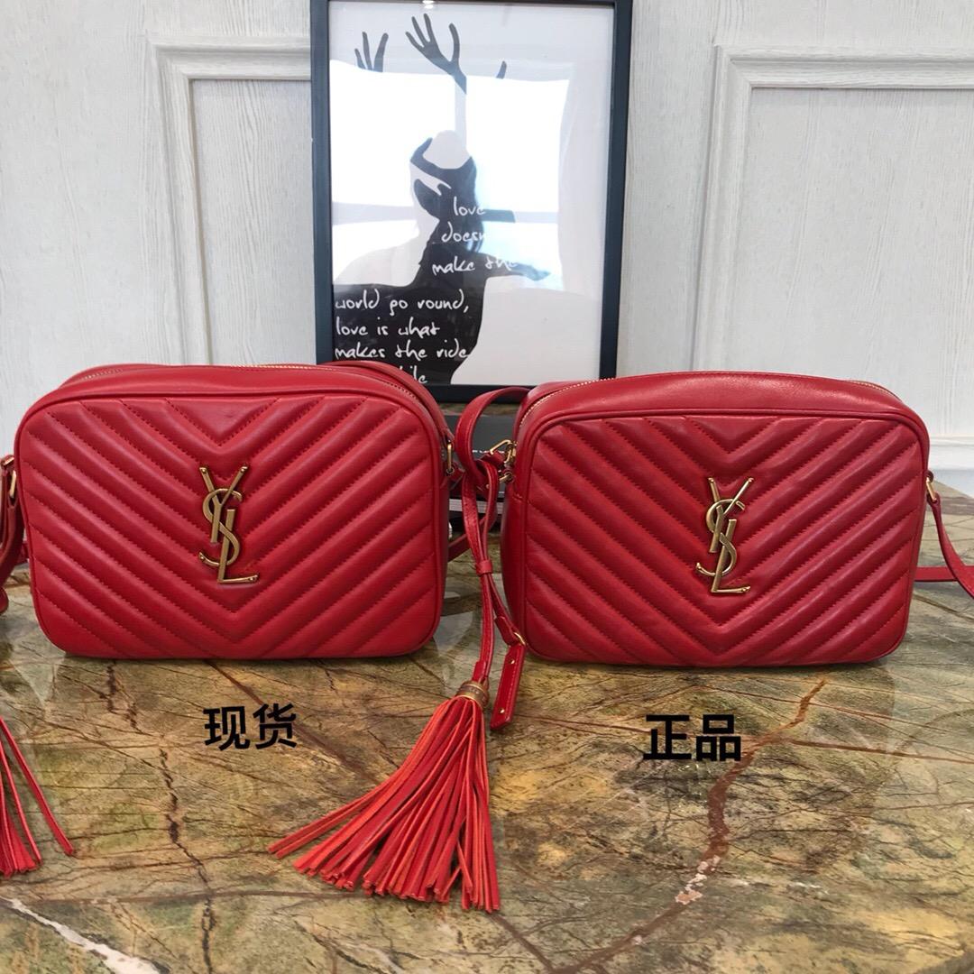 聖羅蘭包包 Monogram Lou YSL LOU絎縫紅色真皮相機包 紅色小牛皮