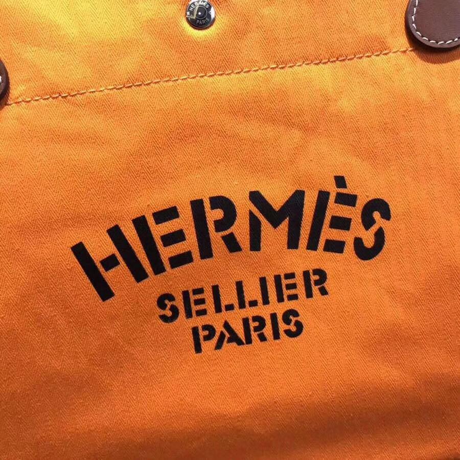 愛馬仕帆布包圖片價格 Hermes vintage Cavalier帆布包橙色 沙灘托特媽咪包