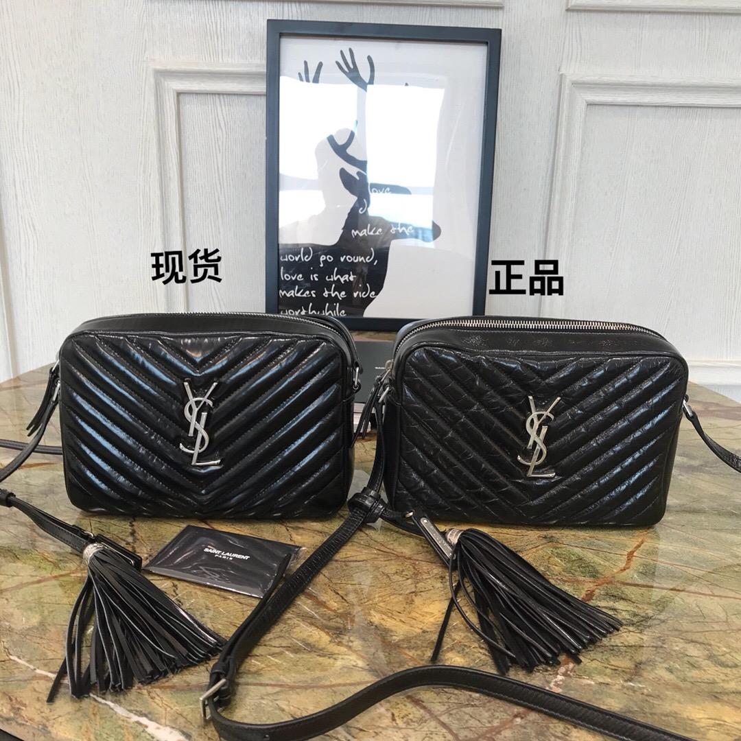 聖羅蘭包包 Monogram Lou YSL LOU絎縫黑色小牛皮 真皮相機包 銀色金屬五金