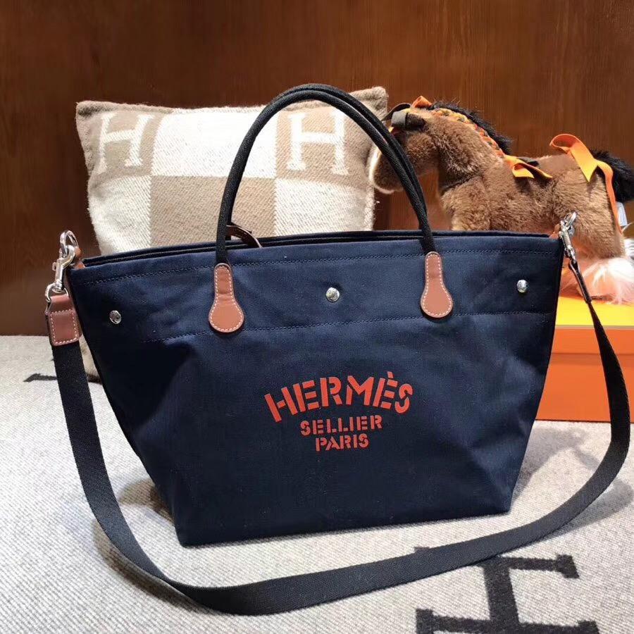 愛馬仕帆布包圖片價格 Hermes vintage Cavalier帆布包 蓝色 沙灘托特媽咪包