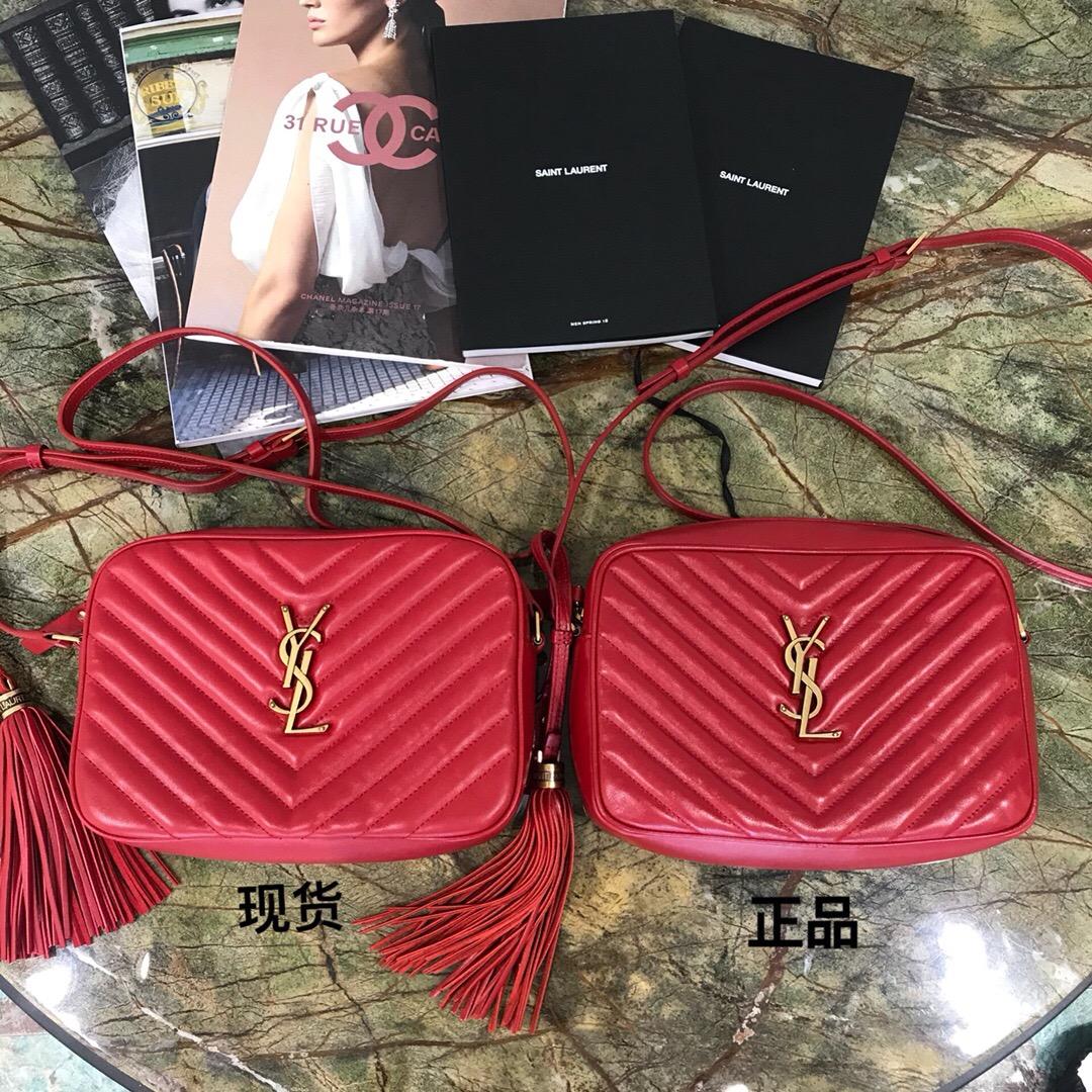 聖羅蘭包包 Monogram Lou YSL LOU絎縫紅色真皮相機包 紅色小牛皮