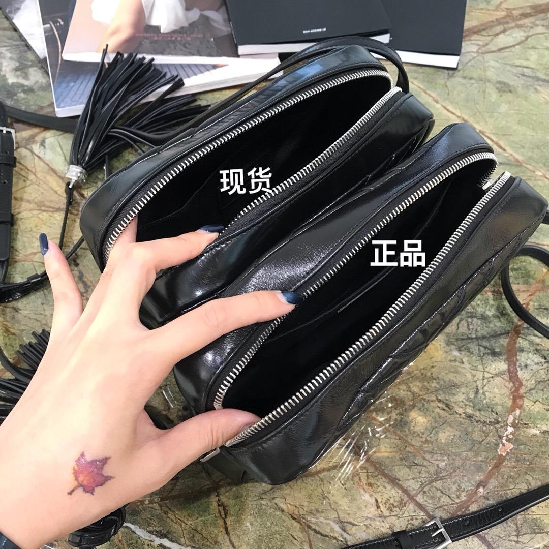 聖羅蘭包包 Monogram Lou YSL LOU絎縫黑色小牛皮 真皮相機包 銀色金屬五金