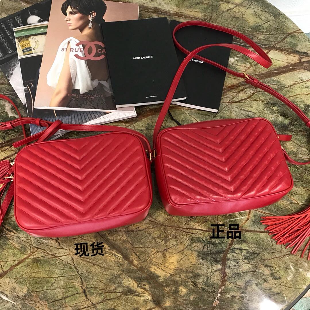 聖羅蘭包包 Monogram Lou YSL LOU絎縫紅色真皮相機包 紅色小牛皮
