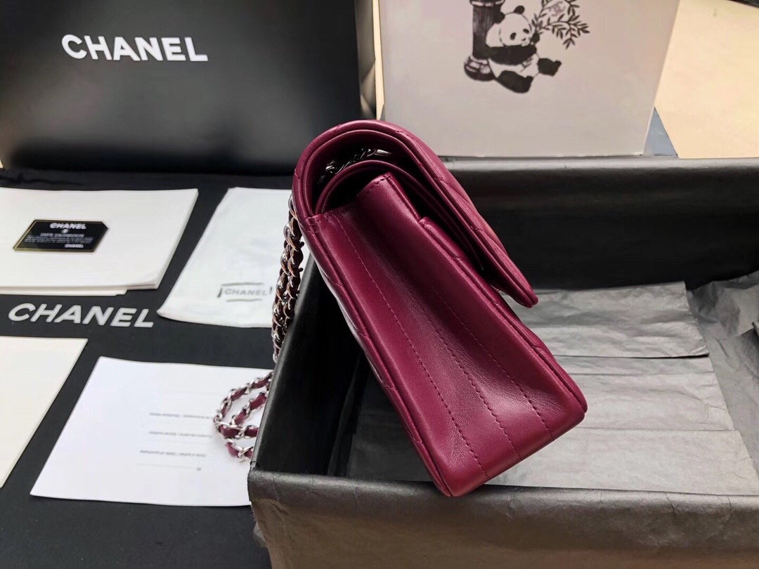 Chanel Classic Flap Bag價格 酒红小羊皮 經典口蓋包 V型車縫線 银色