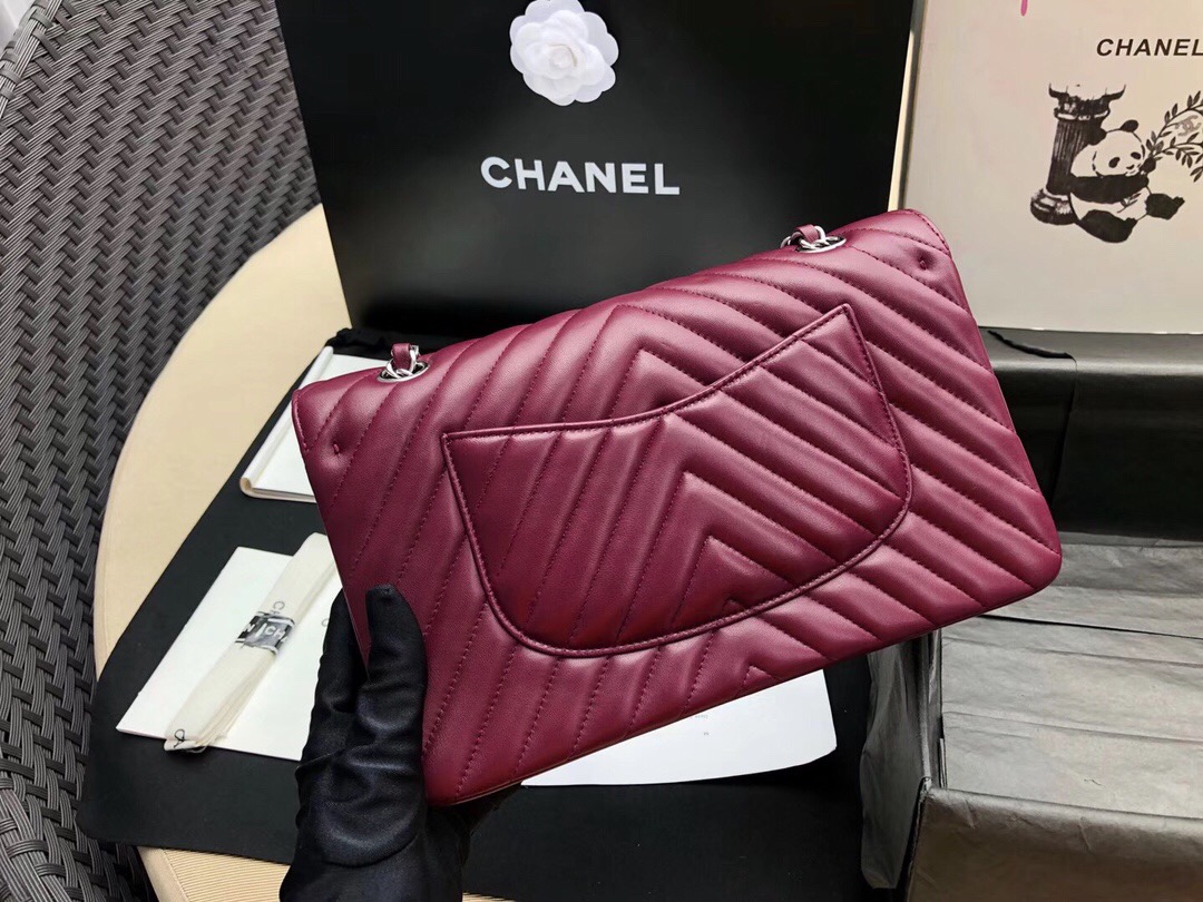 Chanel Classic Flap Bag價格 酒红小羊皮 經典口蓋包 V型車縫線 银色