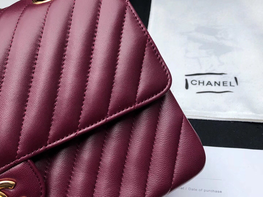 Chanel Classic Flap Bag 酒红色 小羊皮鏈條經典口蓋包 金色金屬