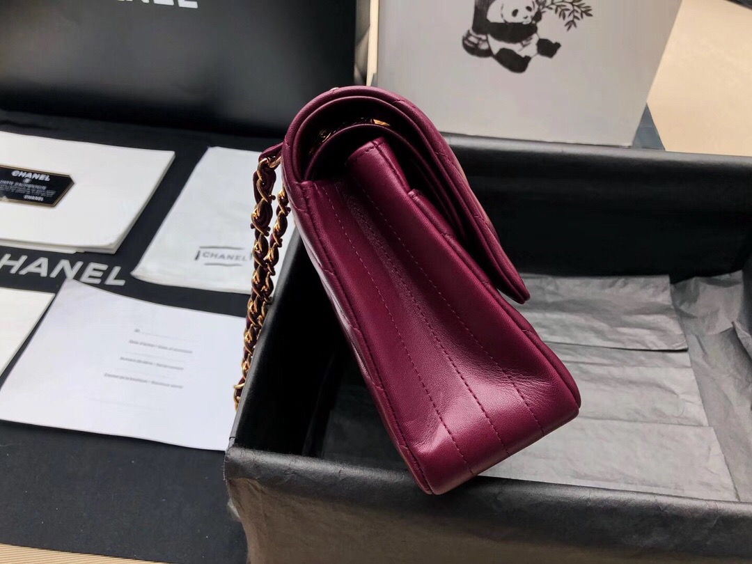 Chanel Classic Flap Bag 酒红色 小羊皮鏈條經典口蓋包 金色金屬