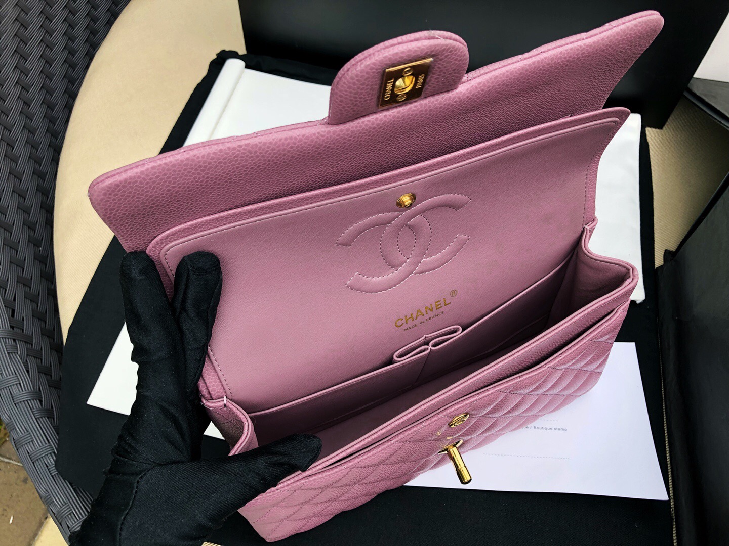 小香奶奶 Classic Flap Bag 口蓋包 香芋色 魚子醬小牛皮 與金色金屬