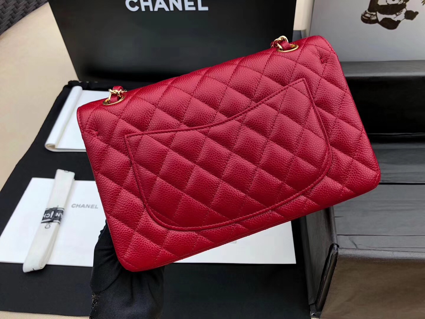 Chanel Classic Flap Bag 小號經典口蓋包 红色顆粒壓花小牛皮與金色金屬