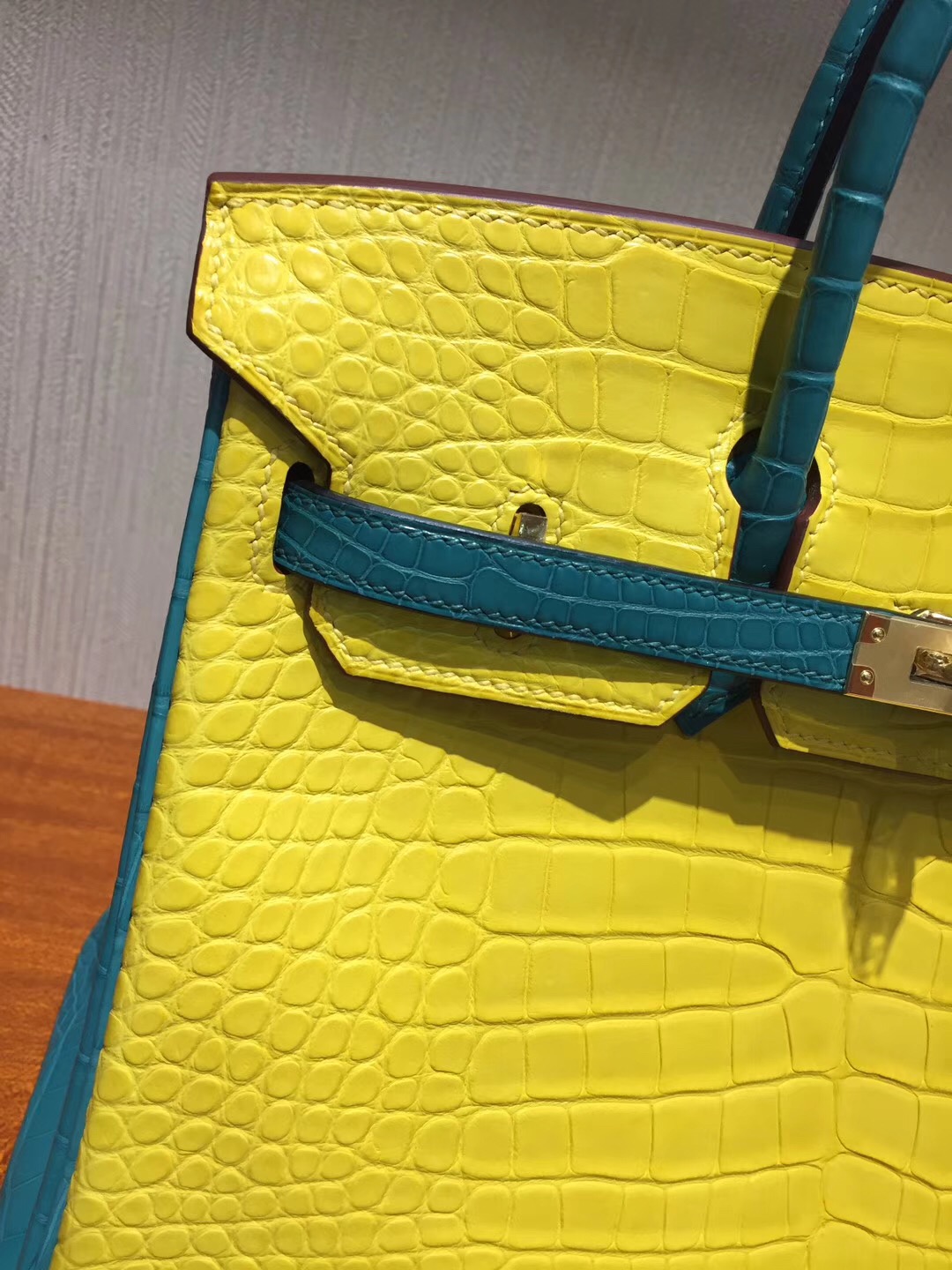 Hermes Birkin 25cm Bag 霧面兩點鱷魚 雙拼色 9R檸檬黃/1K竹子綠 馬蹄印