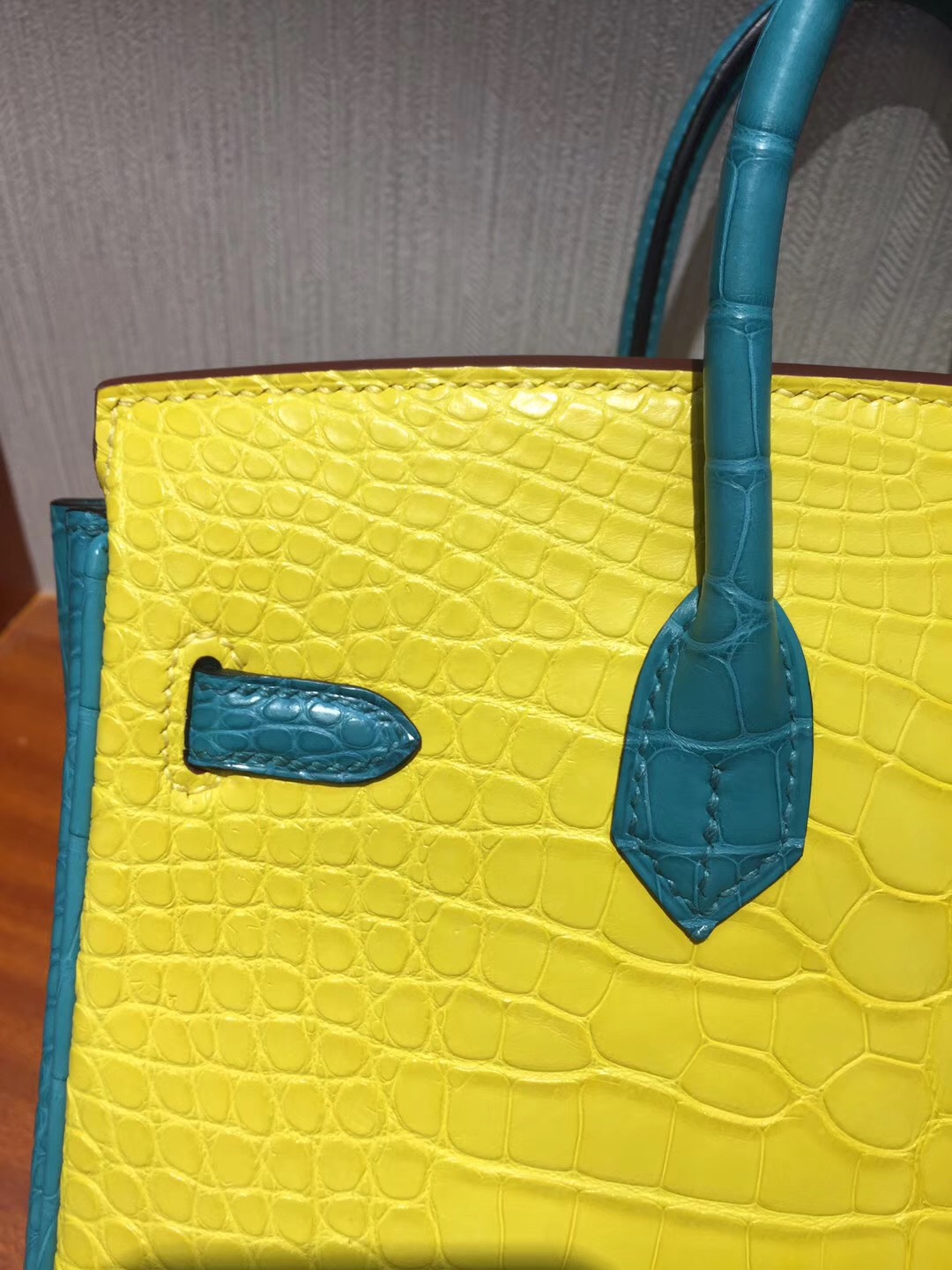 Hermes Birkin 25cm Bag 霧面兩點鱷魚 雙拼色 9R檸檬黃/1K竹子綠 馬蹄印