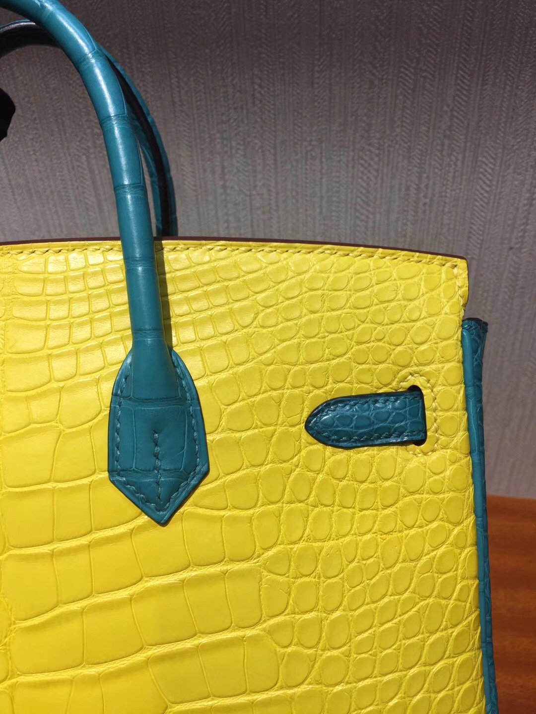 Hermes Birkin 25cm Bag 霧面兩點鱷魚 雙拼色 9R檸檬黃/1K竹子綠 馬蹄印