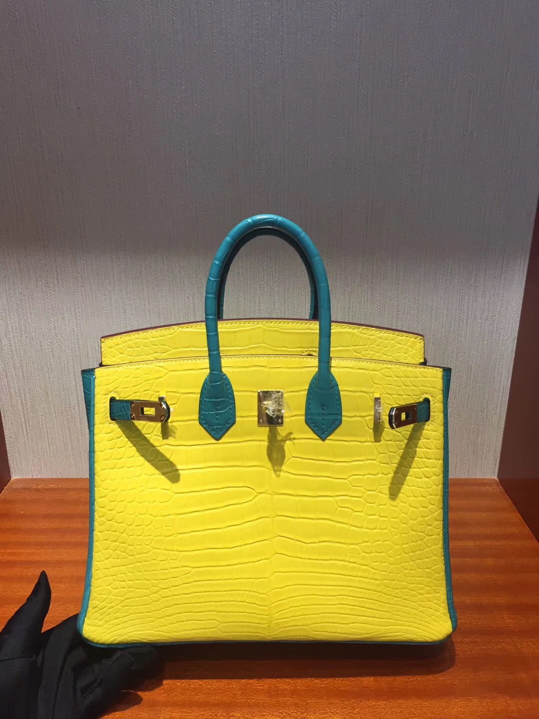 Hermes Birkin 25cm Bag 霧面兩點鱷魚 雙拼色 9R檸檬黃/1K竹子綠 馬蹄印