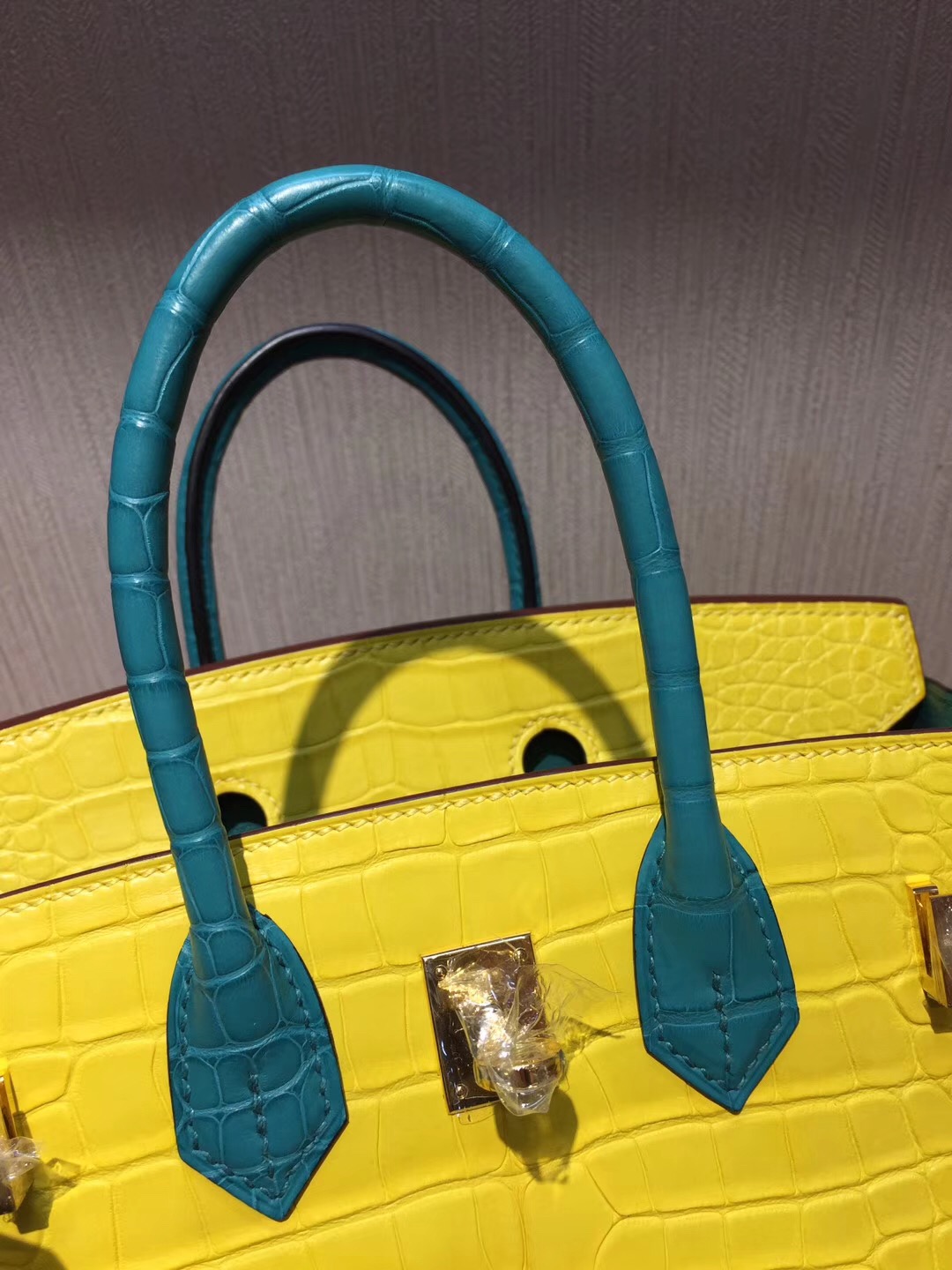 Hermes Birkin 25cm Bag 霧面兩點鱷魚 雙拼色 9R檸檬黃/1K竹子綠 馬蹄印