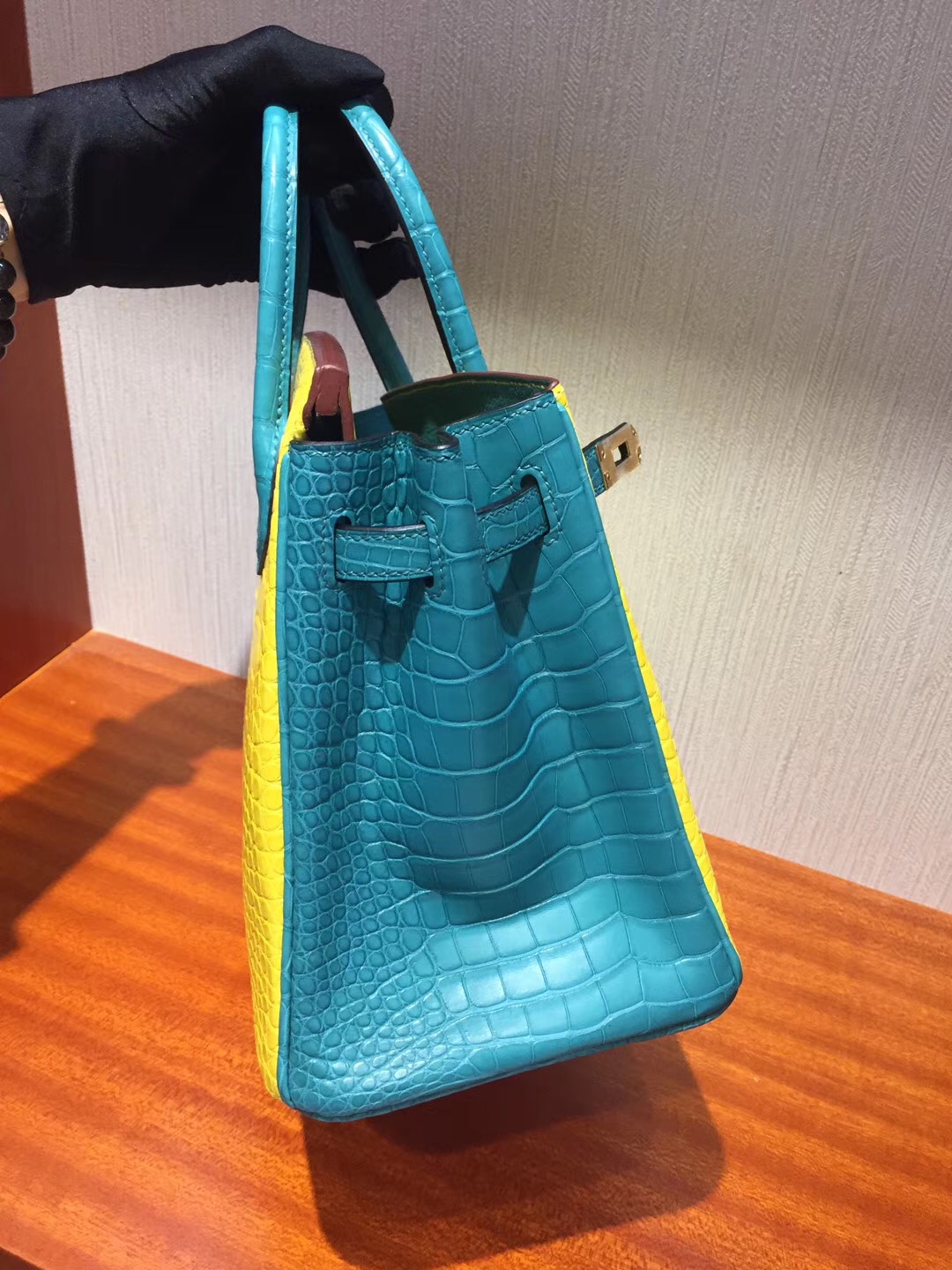 Hermes Birkin 25cm Bag 霧面兩點鱷魚 雙拼色 9R檸檬黃/1K竹子綠 馬蹄印