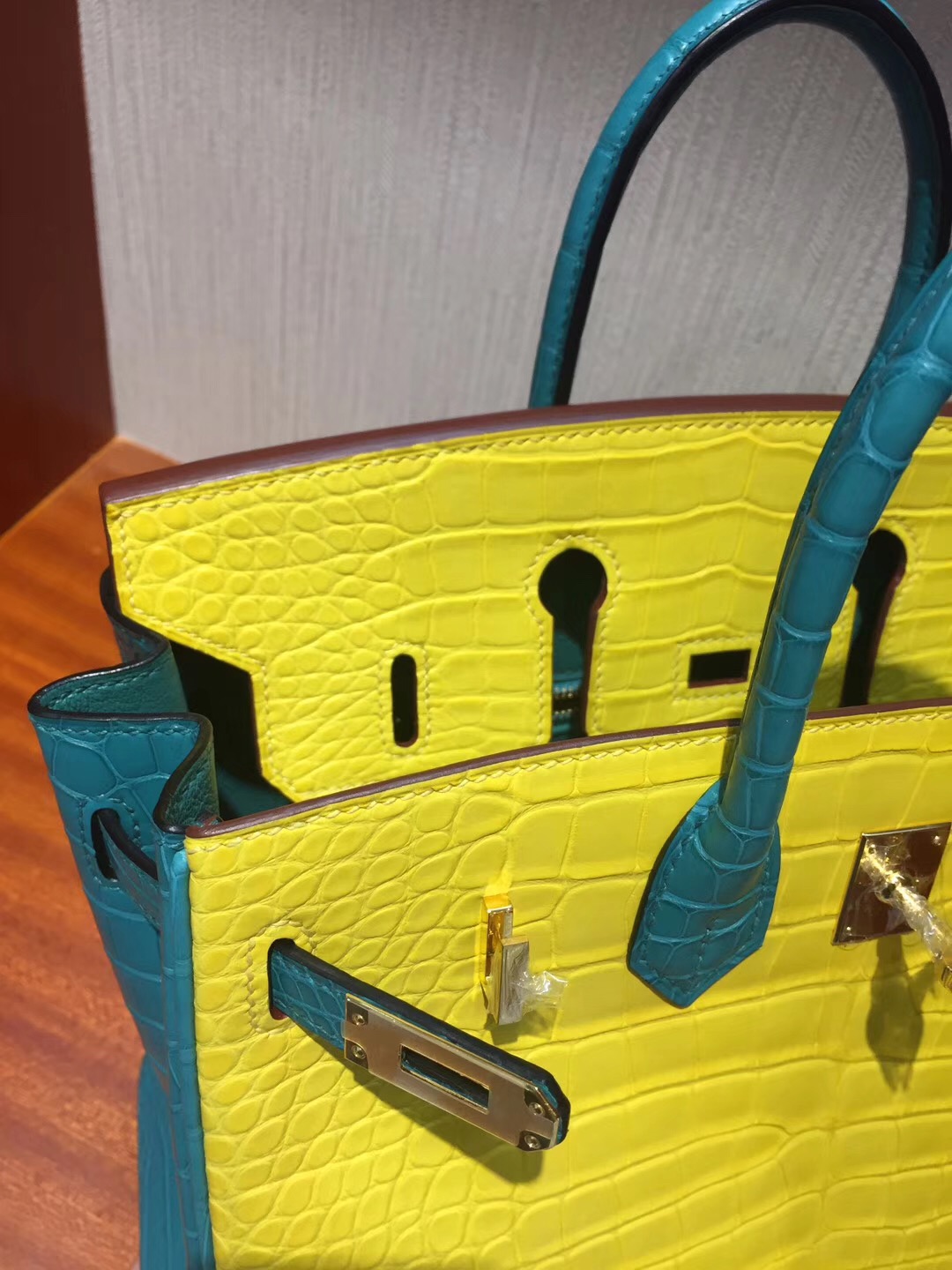 Hermes Birkin 25cm Bag 霧面兩點鱷魚 雙拼色 9R檸檬黃/1K竹子綠 馬蹄印