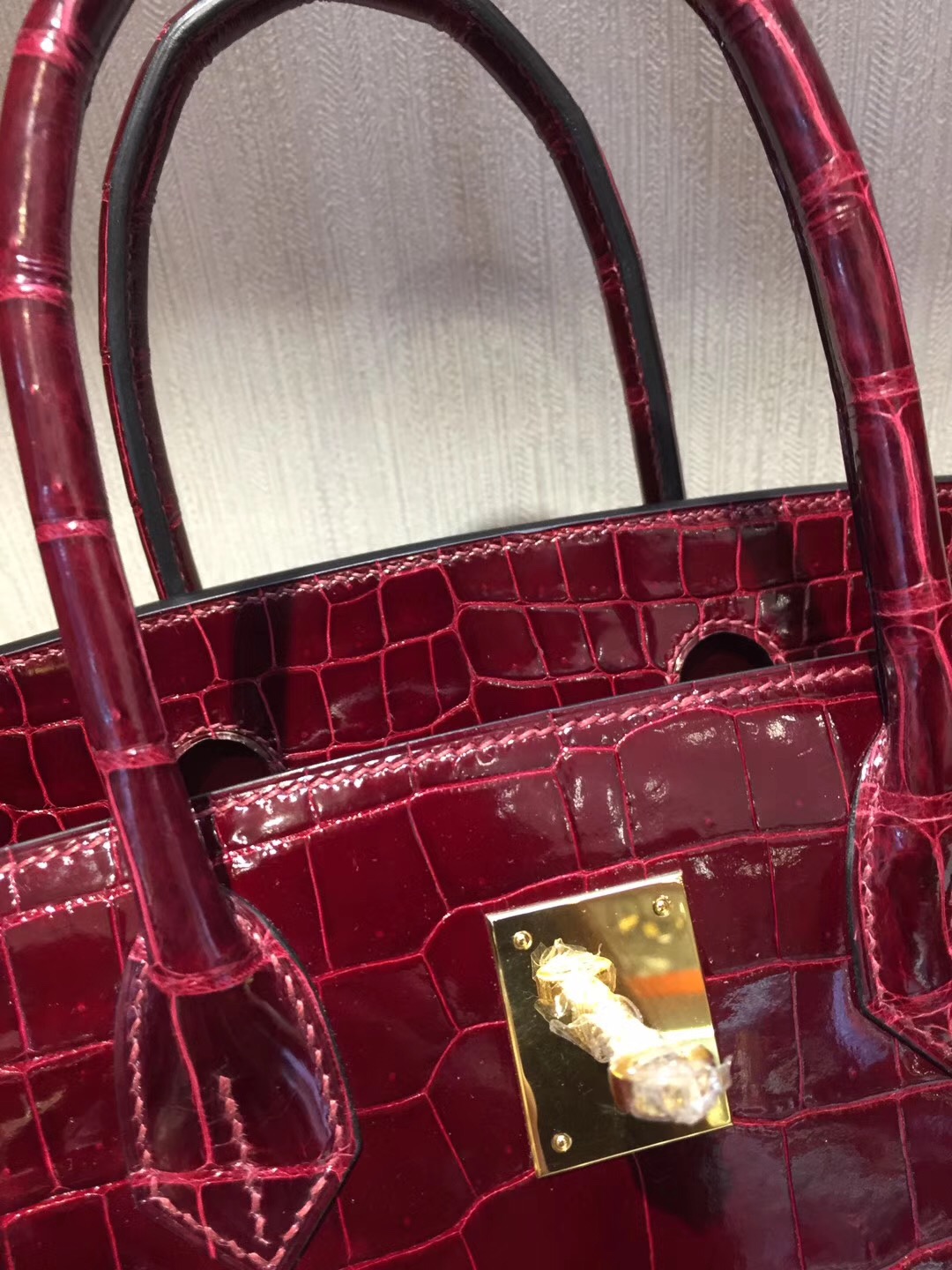 香港太古廣場專賣店 Hermes Birkin 25亮面兩點鱷魚皮 F5勃根第酒紅