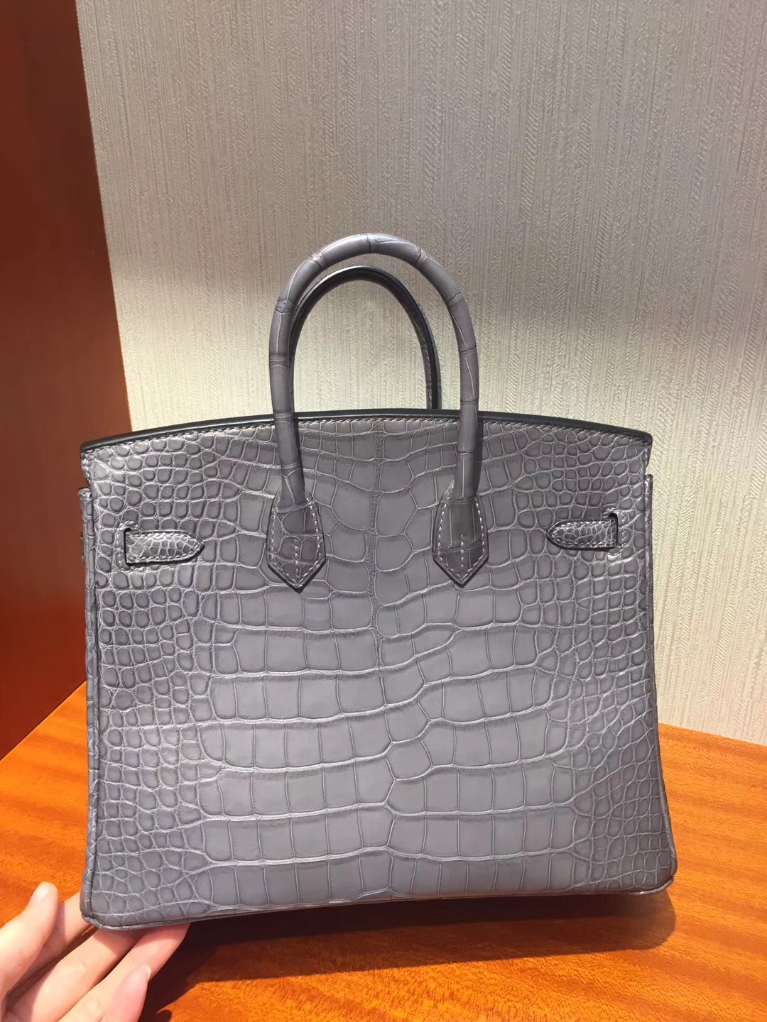 愛馬仕Hermes鱷魚皮鉑金包Hermes Birkin Bag 25 8F錫器灰Etain霧面方塊鱷魚