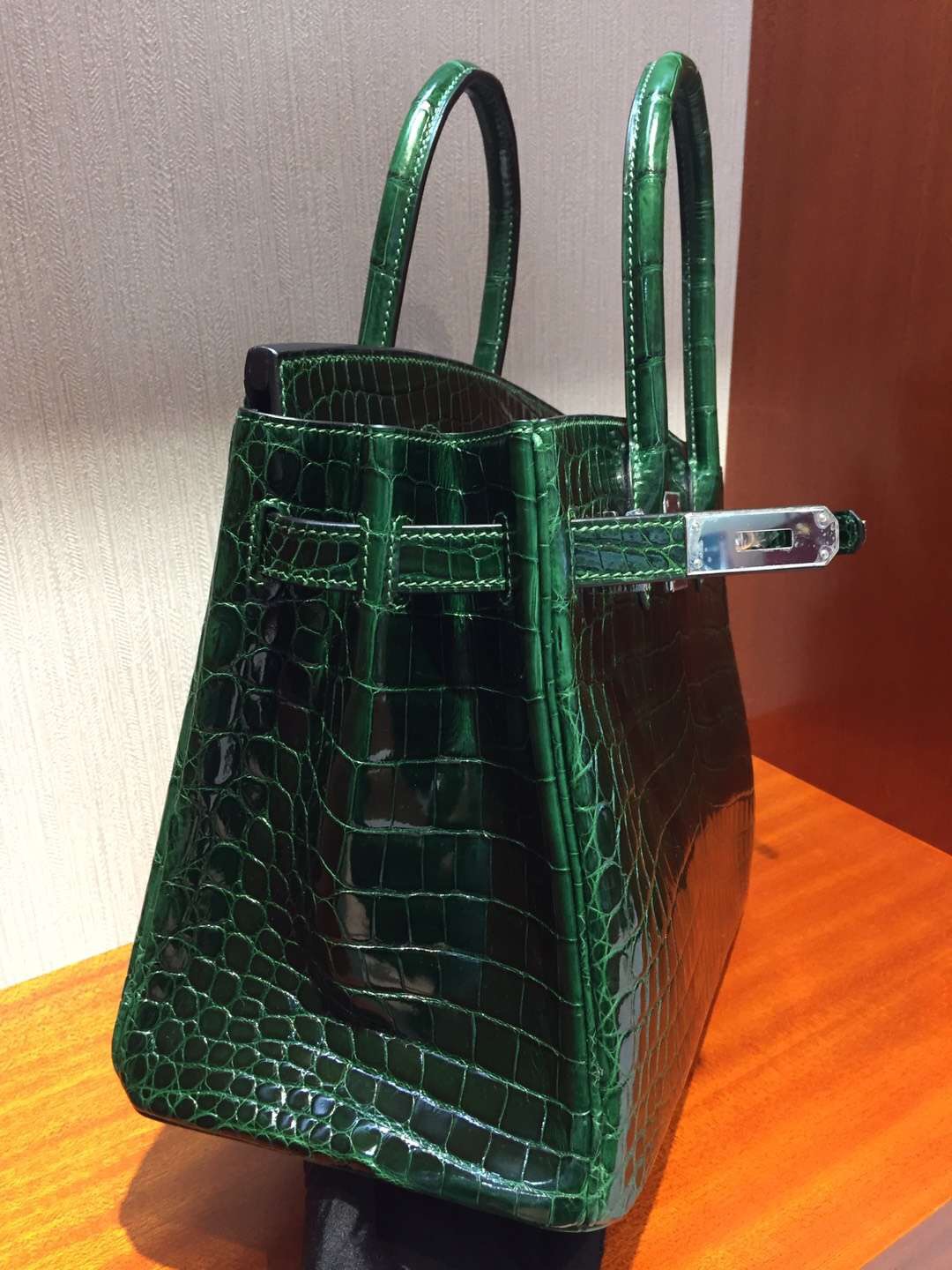 愛馬仕鱷魚皮鉑金包 Hermes Birkin 25 Bag 亮面鱷魚皮 CK67祖母綠 銀扣