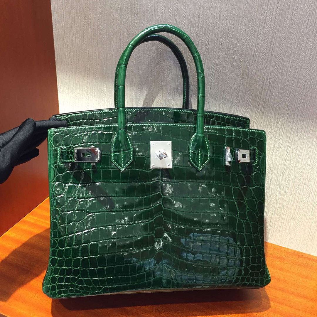 愛馬仕鱷魚皮鉑金包 Hermes Birkin 25 Bag 亮面鱷魚皮 CK67祖母綠 銀扣