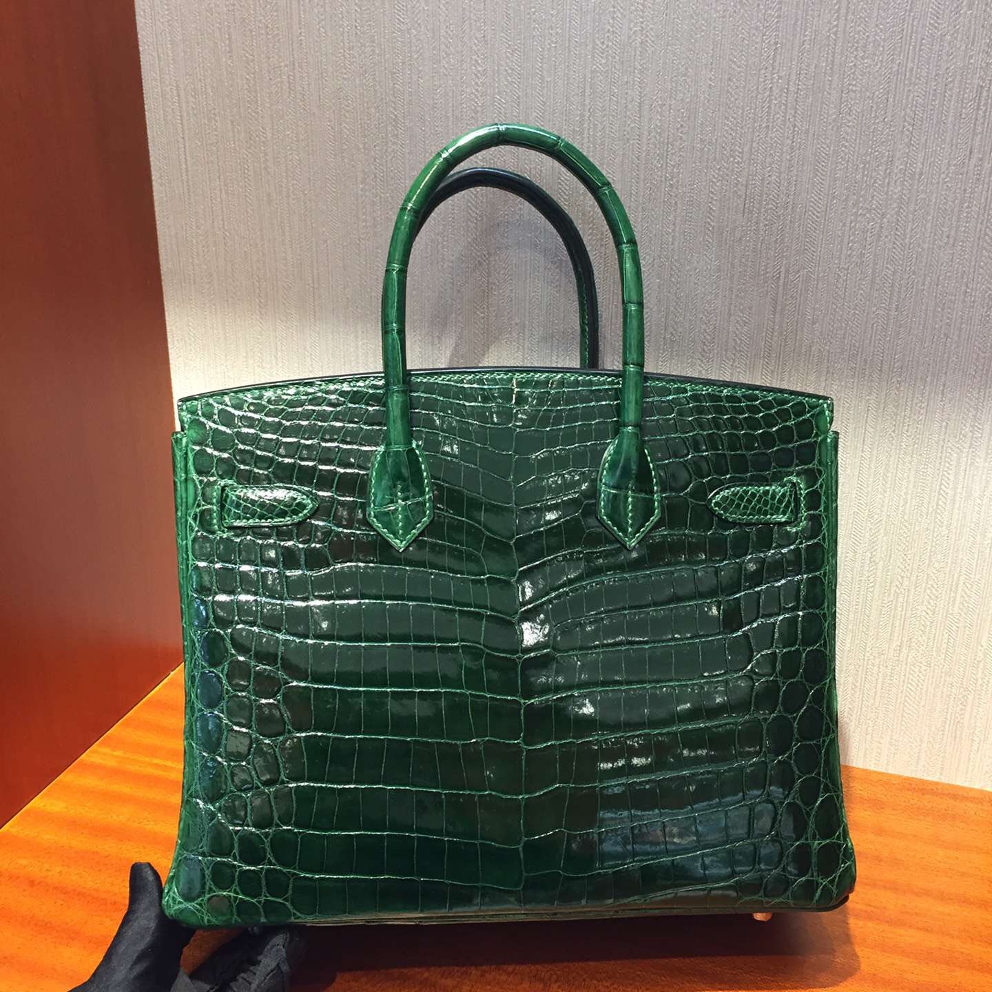 愛馬仕鱷魚皮鉑金包 Hermes Birkin 25 Bag 亮面鱷魚皮 CK67祖母綠 銀扣