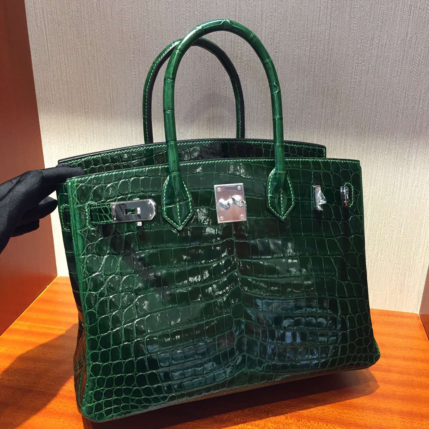 愛馬仕鱷魚皮鉑金包 Hermes Birkin 25 Bag 亮面鱷魚皮 CK67祖母綠 銀扣