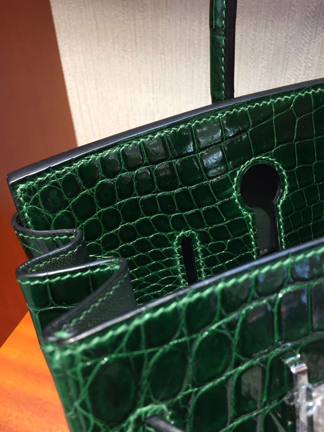 愛馬仕鱷魚皮鉑金包 Hermes Birkin 25 Bag 亮面鱷魚皮 CK67祖母綠 銀扣